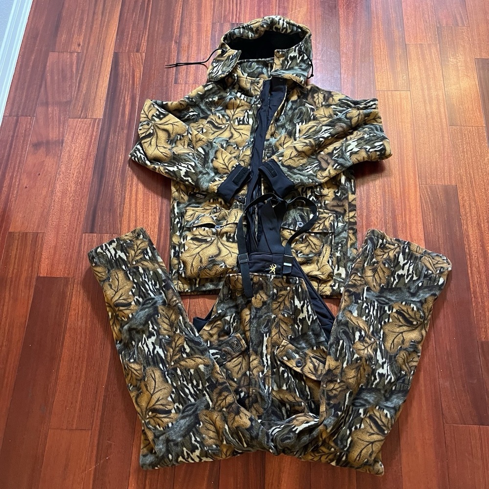 BROWNING GORE-TEX Hunting Suit Mens Large Camo Combo Bib Overalls Jacket Hunt